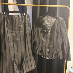 Elegant Gray Women's Jacket & Skirt Set
